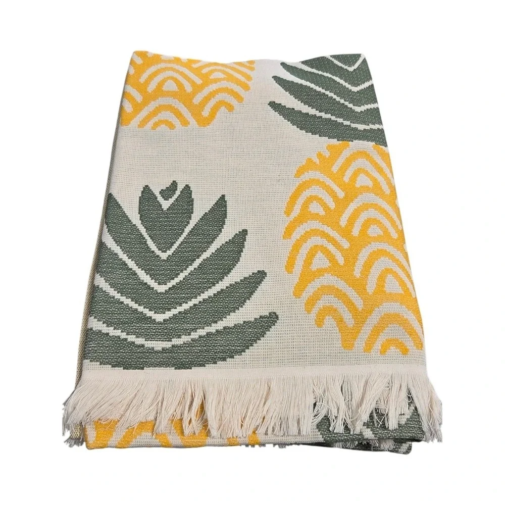 Bianca Pineapple Cotton Beach Towel Yellow Green Jacquard Weave Made in Portugal